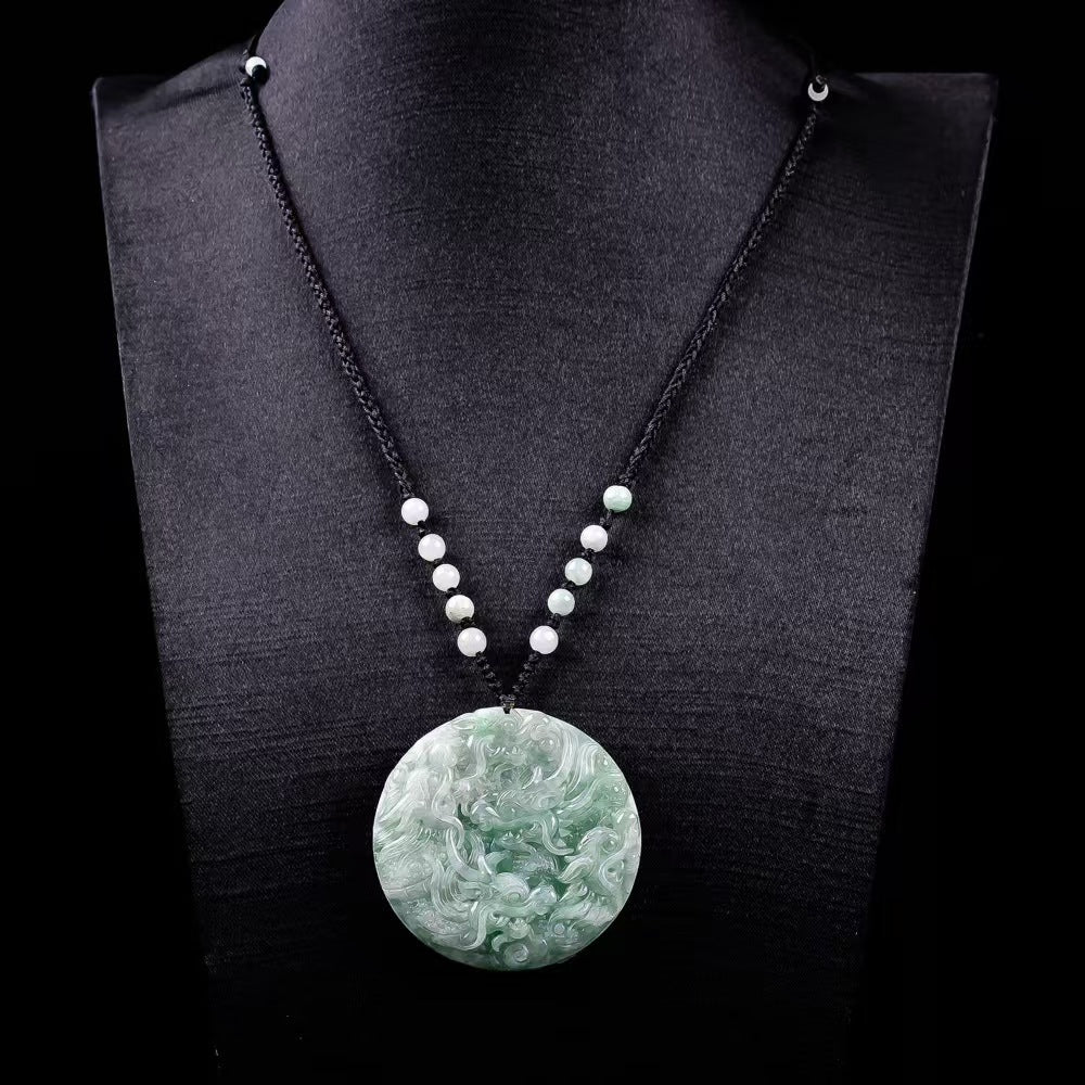 Primordial Chaos Nine Dragons Guardian Jade Pendant | Hand-Carved Natural Green Jade Protection Charm