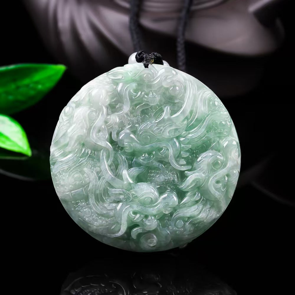 Primordial Chaos Nine Dragons Guardian Jade Pendant | Hand-Carved Natural Green Jade Protection Charm