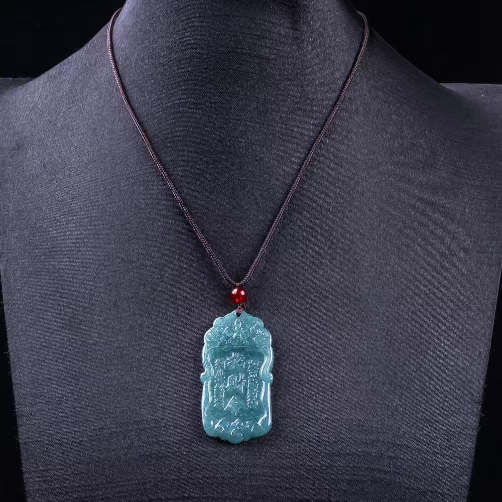 Primordial Chaos Wealth Summon Jade Pendant | Hand-Carved Natural Icy Blue Jade Fortune Protection Charm