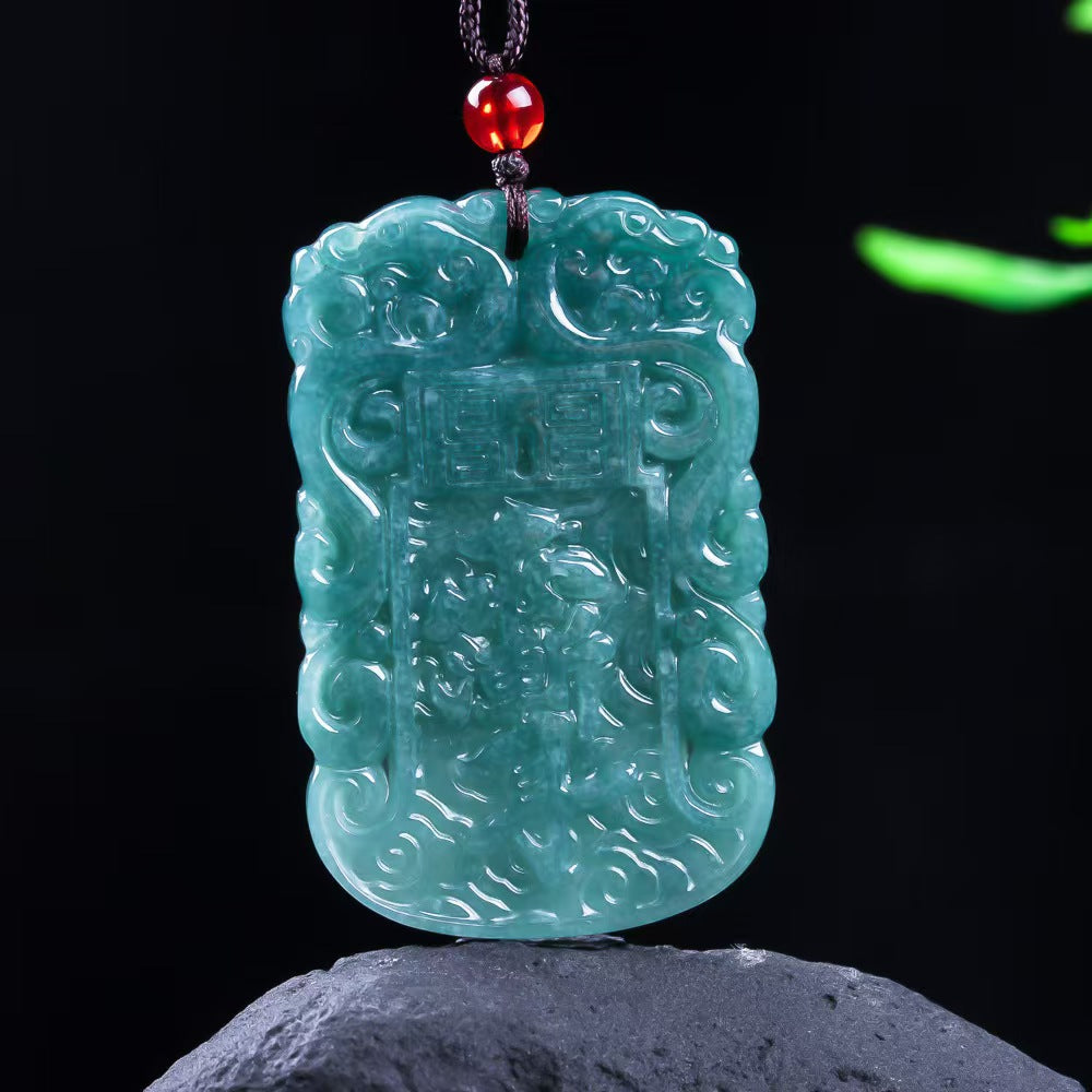 Primordial Chaos Five Sacred Peaks Guardian Jade Pendant | Natural Icy Jade Five Mountains Unity Protection Amulet