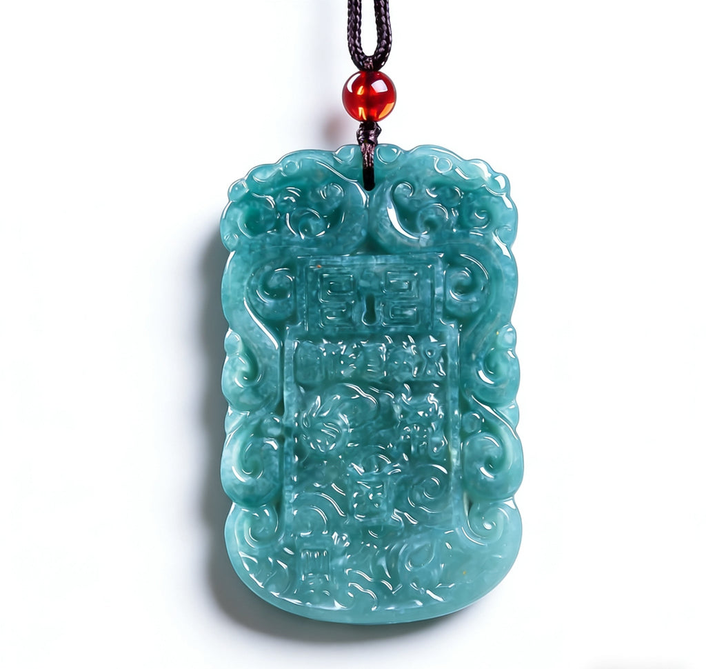 Primordial Chaos Five Sacred Peaks Guardian Jade Pendant | Natural Icy Jade Five Mountains Unity Protection Amulet