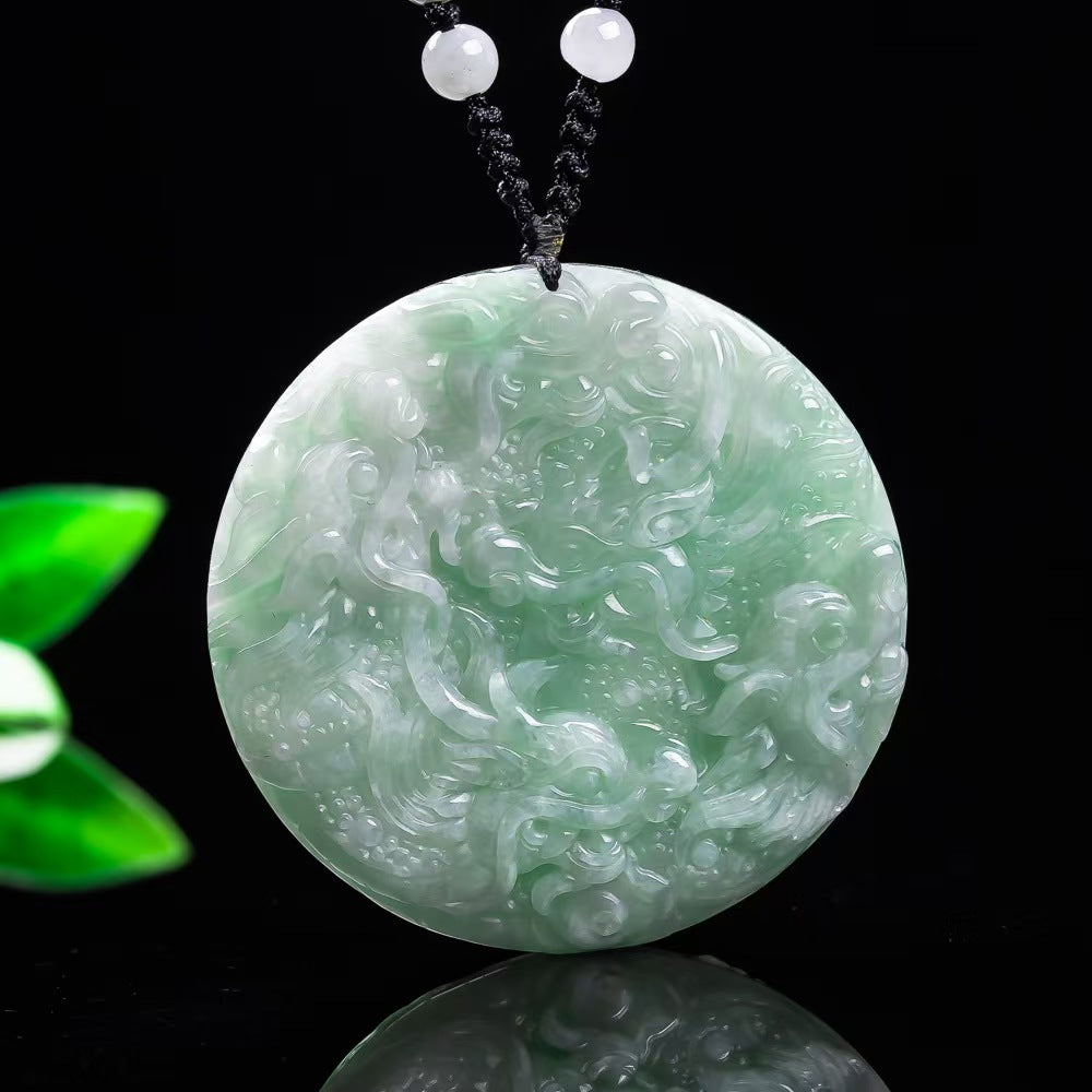 Primordial Chaos Nine Dragons Guardian Jade Pendant | Hand-Carved Natural Green Jade Protection Charm