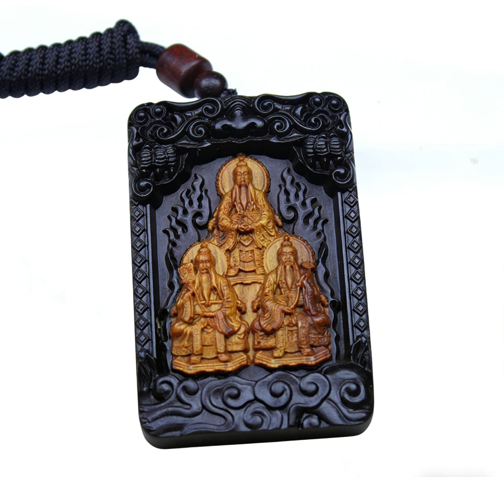 Centennial Jujube Wood Three Pure Ones Taoist Amulet Pendant | Hand-Carved Protection Charm