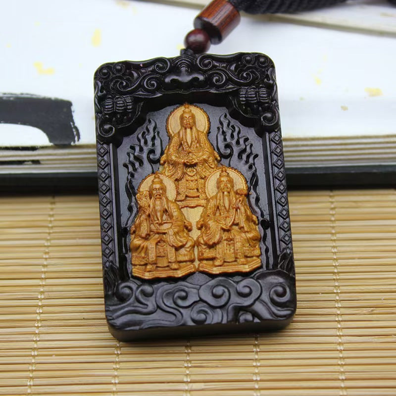 Centennial Jujube Wood Three Pure Ones Taoist Amulet Pendant | Hand-Carved Protection Charm