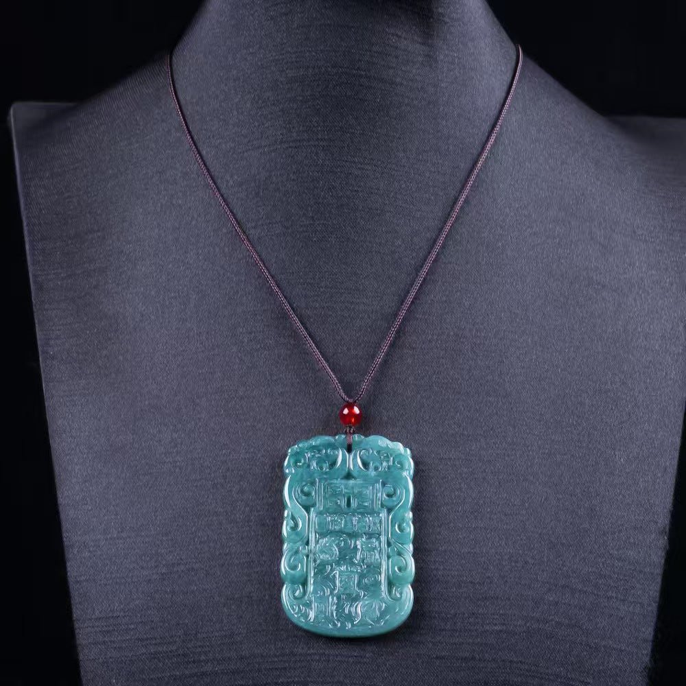 Primordial Chaos Five Sacred Peaks Guardian Jade Pendant | Natural Icy Jade Five Mountains Unity Protection Amulet