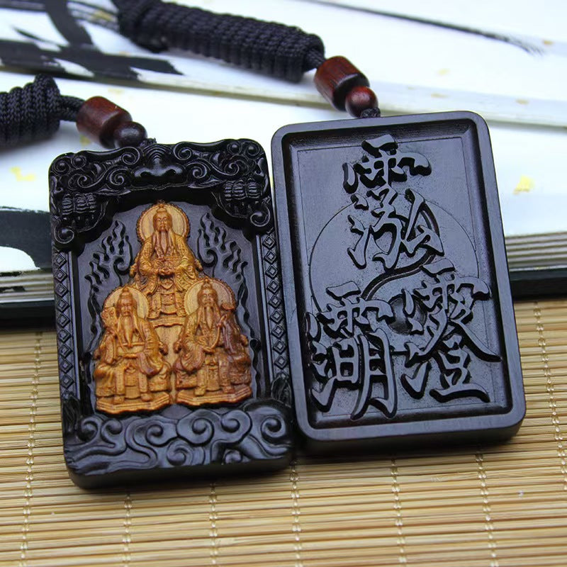 Centennial Jujube Wood Three Pure Ones Taoist Amulet Pendant | Hand-Carved Protection Charm