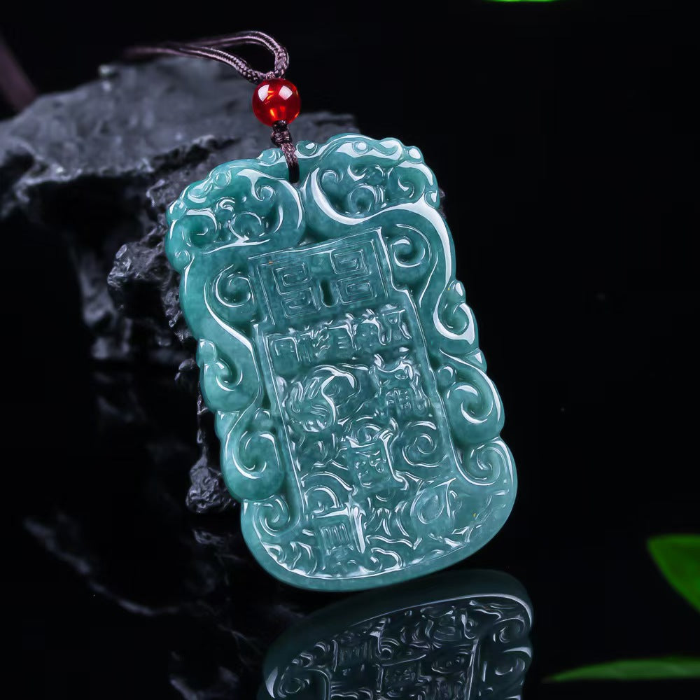 Primordial Chaos Five Sacred Peaks Guardian Jade Pendant | Natural Icy Jade Five Mountains Unity Protection Amulet