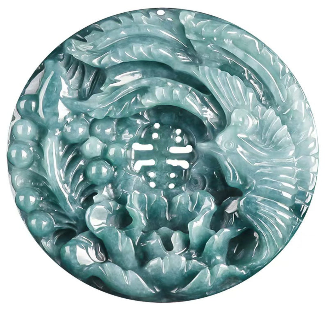Primordial Chaos Ancestral Phoenix Pendant | Hand-Carved Natural Icy Blue Jade Phoenix & Peony Protection Charm