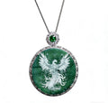 Primordial Chaos Yuan Phoenix Pendant | Natural Jadeite Inlaid Silver Phoenix Protection Charm